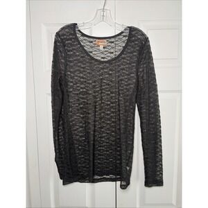 Mudd Sheer Floral Lace Top Womens Size XL Black Y2K Grunge Long Sleeve Alt